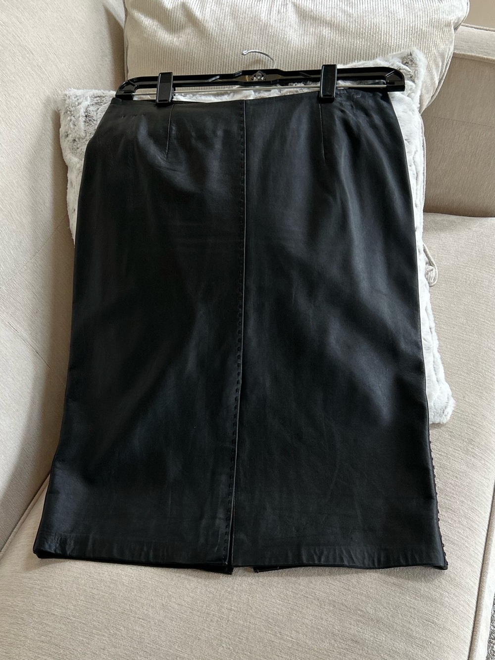 INC International Concepts Black 100% Leather Pencil Skirt with Back, Front Slit
